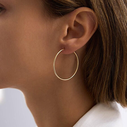 14K Altın Halka Küpe 1,2 mm 3.8 cm GİZLİ KİLİT