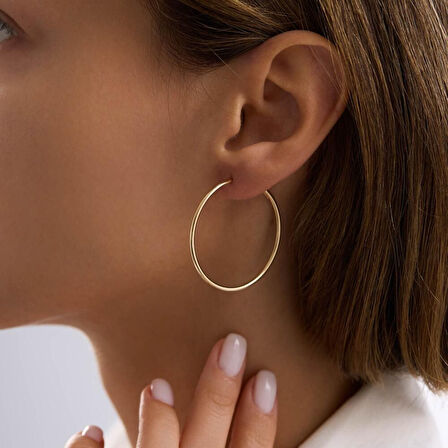 14K Altın Halka Küpe 1,2 mm 3.8 cm GİZLİ KİLİT