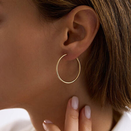 14K Altın Halka Küpe 1,2 mm 3.2 cm GİZLİ KİLİT