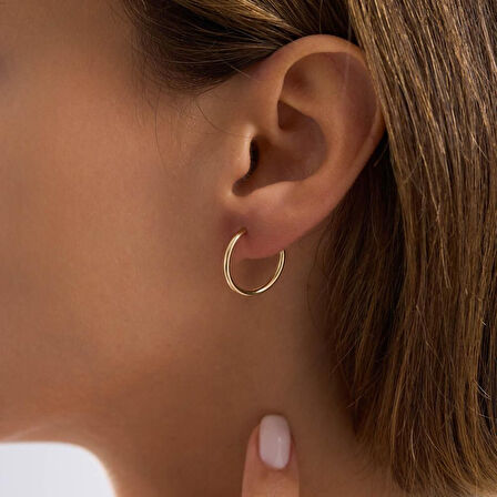 14K Altın Halka Küpe 1,2 mm 1.5 cm GİZLİ KİLİT