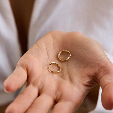 14K Altın Halka Küpe 1,2 mm 1.2 cm GİZLİ KİLİT