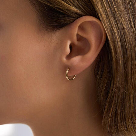 14K Altın Halka Küpe 1,2 mm 1.2 cm GİZLİ KİLİT
