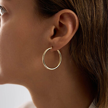 14K Altın Halka Küpe 2 mm 3.0 cm