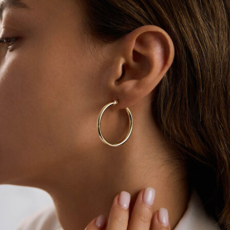 14K Altın Halka Küpe 2 mm 3.0 cm