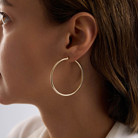 14K Altın Halka Küpe 1.8 mm 4.5 cm