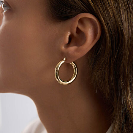 14K Altın Halka Küpe 4 mm 3.0 cm