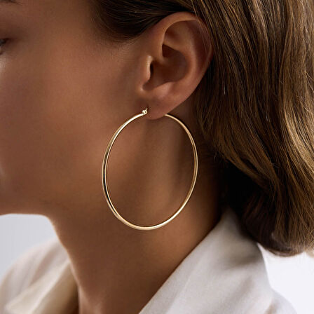 14K Altın Halka Küpe 1.8 mm 6.5 cm