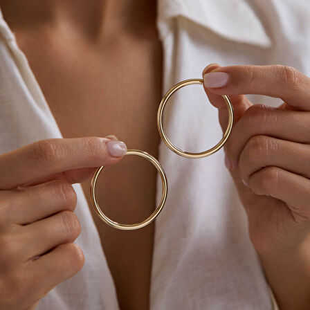 14K Altın Halka Küpe 2 mm 4.3 cm