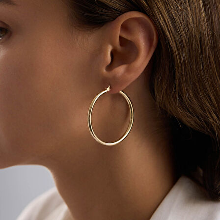 14K Altın Halka Küpe 2 mm 4.3 cm