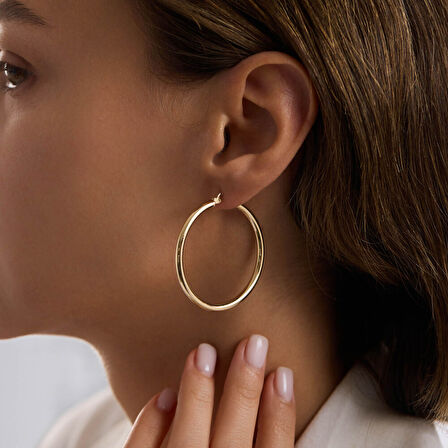 14K Altın Halka Küpe 2 mm 4.3 cm