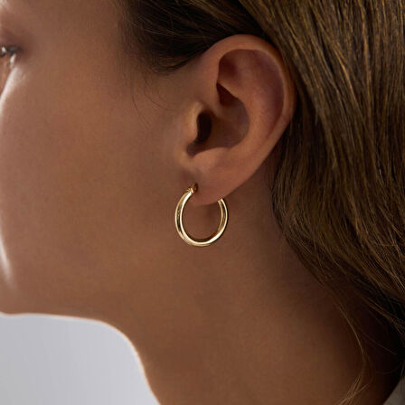 14K Altın Halka Küpe 2 mm 2.0 cm