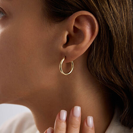 14K Altın Halka Küpe 2 mm 2.0 cm