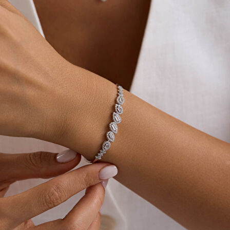 Drop Baguette Beyaz Altın Takı Seti