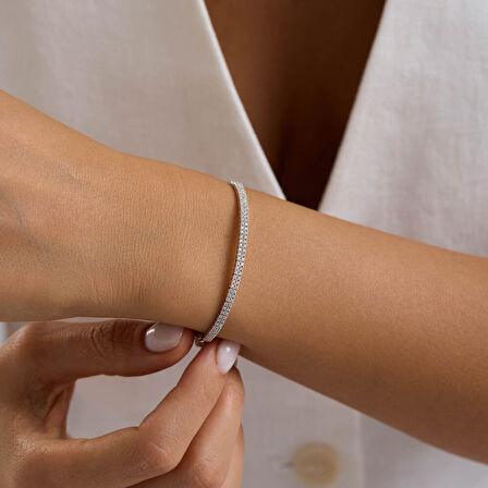 14 Ayar Su Yolu Set Beyaz Altın İki Sıra