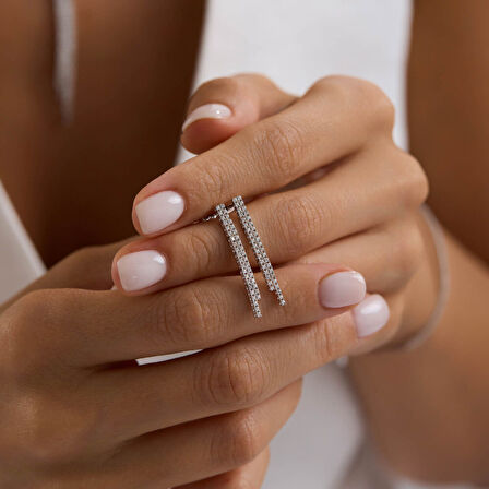 14 Ayar Su Yolu Set Beyaz Altın İki Sıra