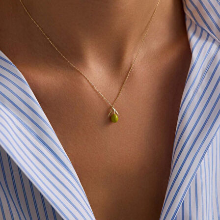 Yeşil Zeytin Altın Kolye 45 cm