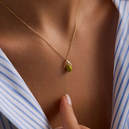 Yeşil Zeytin Altın Kolye 45 cm