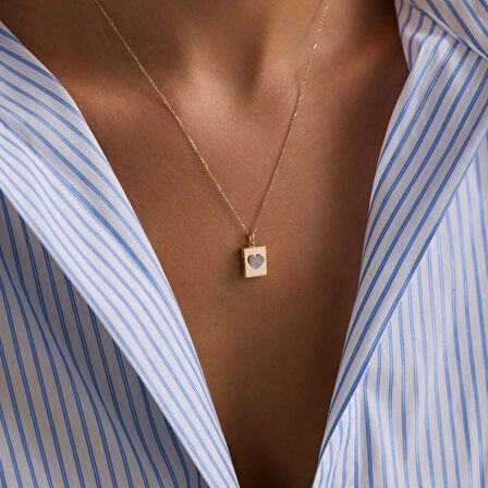 Sevimli Kapaklı Kalp Kolye Taşlı 10.1 mm 45 cm