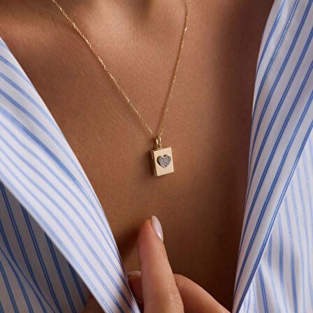 Sevimli Kapaklı Kalp Kolye Taşlı 10.1 mm 45 cm