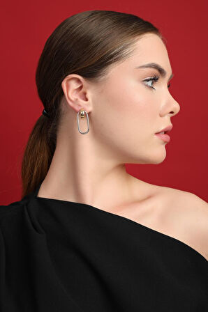 BiTone Oval 14 Ayar altın Küpe 3.5 cm