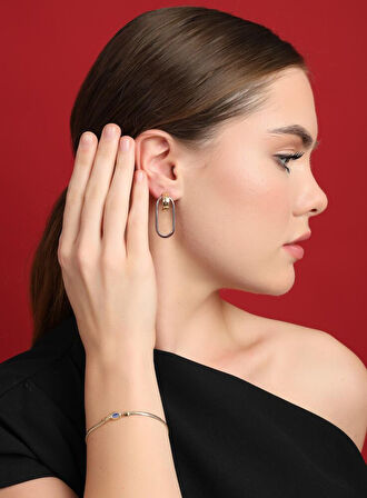 BiTone Oval 14 Ayar altın Küpe 3.5 cm