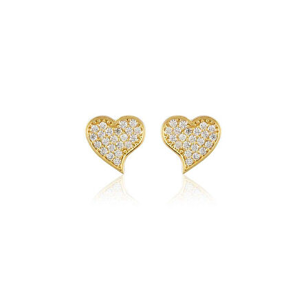 Altın Kalp Küpe Çivili 14K Gold