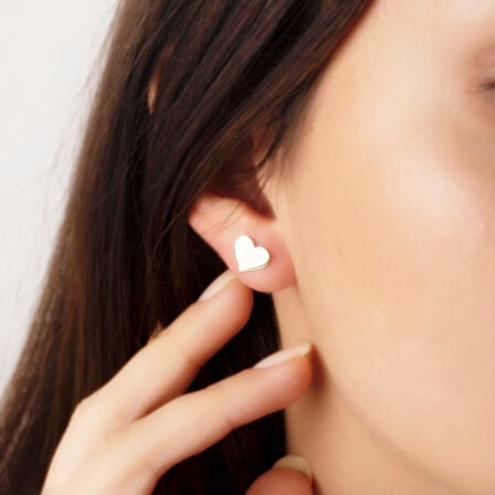 Altın Kalp Küpe Çivili 14K Gold Taşsız