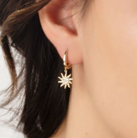 Sallantılı Altın Güneş Küpe 14K Gold