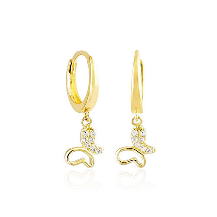 Kelebek Altın Sallantılı Küpe 14K Gold