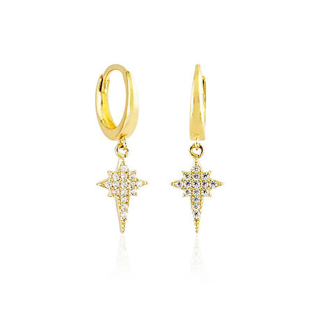 Kutupyıldızı Altın Sallantılı Küpe 14K Gold Taşlı