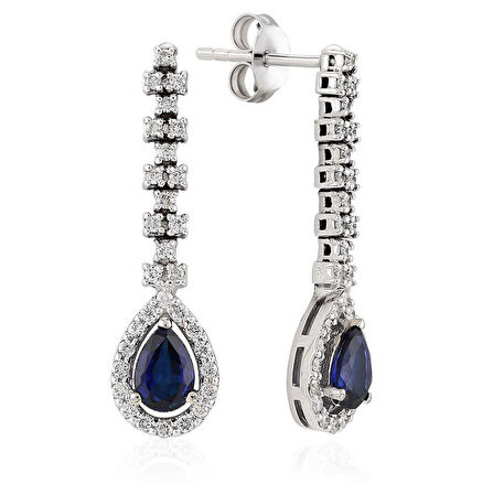 1.50 ct. Pırlanta Safir Küpe