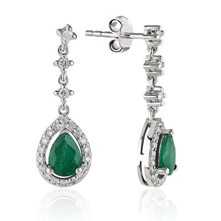 1.50 ct. Pırlanta Zümrüt Küpe