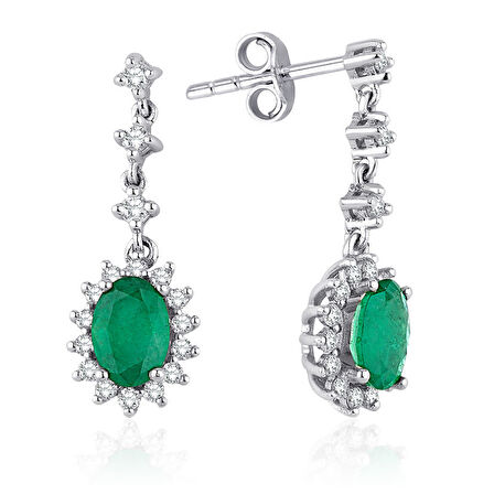 1.60 ct. Pırlanta Zümrüt Küpe