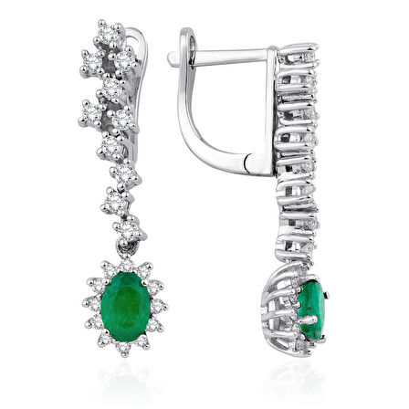 1.50 ct. Pırlanta Zümrüt Küpe