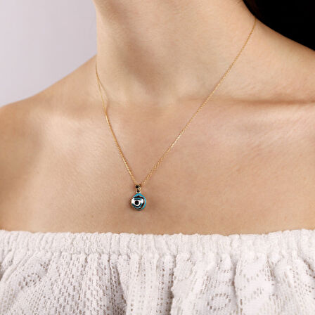 14 Ayar Nazarlık Altın Kolye Mine Bombeli