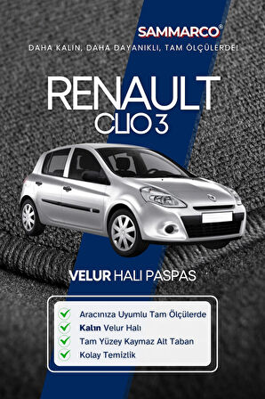 Renault Clio 3 2005-2011 Halı Paspas Velur Paspas Kumaş Paspas Oto Paspas