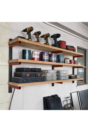 Duvar Tipi Metal Raf Sistemi 60 cm 3 Katlı Raf Taşıyıcı Kol Ayarlanabilir Raf Ayağı Siyah Turuncu