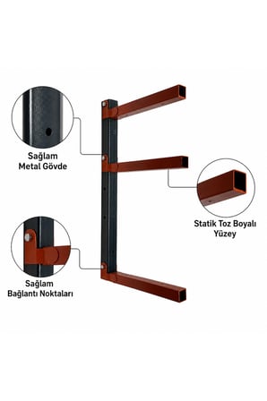 Duvar Tipi Metal Raf Sistemi 60 cm 3 Katlı Raf Taşıyıcı Kol Ayarlanabilir Raf Ayağı Siyah Turuncu
