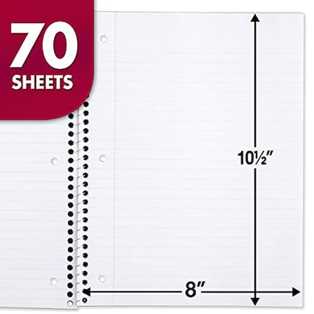 Mead Spiral Defter, 24 Paket, 1-Konu, Geniş Çizgili Kağıt, 7-1/2" x 10-1/2", Dizüstü Bilgisayar Başına 70 Sayfa, Renk Değişebilir (05510)