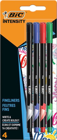 BIC Intensity Fine Liner Keçe Uçlu Kalem 4'lü Blister Klasik Renkler, Siyah,Mavi,Kırmızı ve Yeşil Re