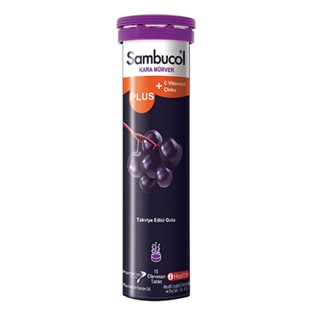 SAMBUCOL Kara Mürver Ekstresi C Vitamini + Çinko Efervesan Gıda Takviyesi (1 x 15 Tablet)