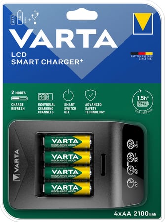VARTA Akü şarj cihazı, 4 x AA 2100 mAh dahil, şarj edilebilir AA/AAA, LCD Charger+ için, tek yuvalı şarj, 2 mod: Şarj, tazeleme