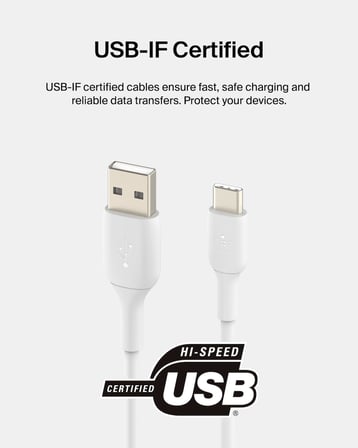 Belkin USB-C Kablosu (Boost Charge USB-C-USB Kablosu, Note10, S10, Pixel 4, iPad Pro, Switch ve daha fazlası için USB C Tipi Kablosu) 1 metre, Beyaz