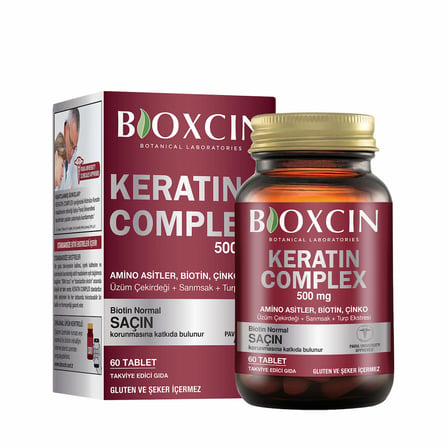 Bioxcin Keratin Complex Takviye Edici Gıda – 60 Tablet – Biotin, Çinko, Kolajen, Vitaminler ve Bitki