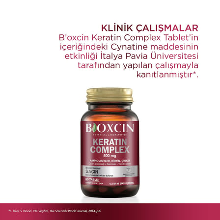 Bioxcin Keratin Complex Takviye Edici Gıda – 60 Tablet – Biotin, Çinko, Kolajen, Vitaminler ve Bitki