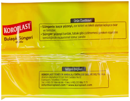 Koroplast Çift Taraflı Oluklu Bulaşık Süngeri 5'li, Çizik  İz Bırakmaz, Yağ ve Leke Çıkarıcı Mutfak