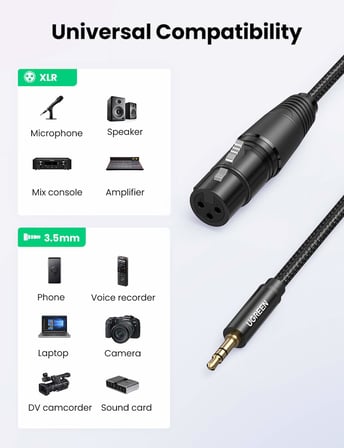 Ugreen 3.5mm to XLR Mikrofon Ses Kablosu Örgülü 2 Metre