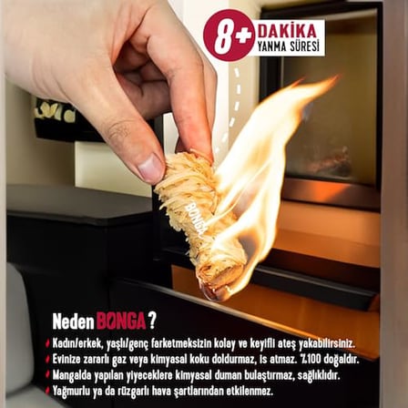 BONGA Soba, Şömine, Mangal Tutuşturucu 10 Adet 140 gr - Jel Ve Çıra Alternatifi Doğal Odun Yünü