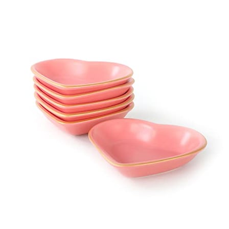 Keramika Mat Pembe Altın Fileli Kalp Çerezlik/Sosluk 14 Cm 6 Adet