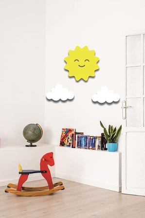 Hellove Güneş + 2 Beyaz Bulut Duvar Süsü Çocuk Odası Bebek Odası Duvar Süsü Duvar Dekoru
